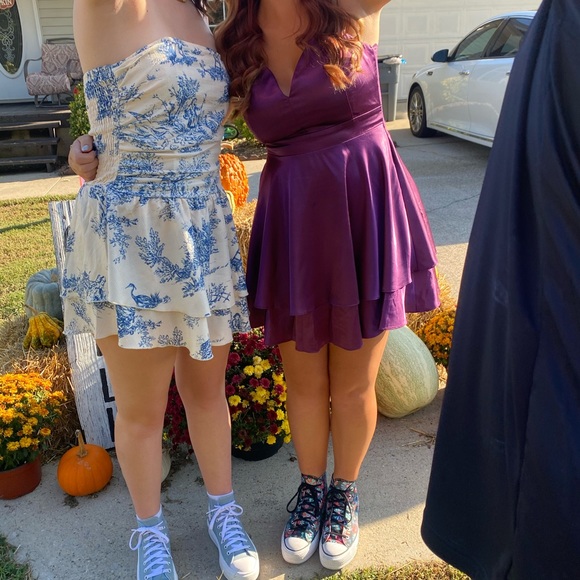 Blue and white china pattern strapless homecoming dress size small - Picture 3 of 3